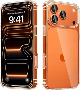 iPhone 17 Pro Case Clear Transparent Shockproof Slim Anti-Scratch Hard PC Back Protective Cover Bumper with Tempered Glass Cellphone Casing