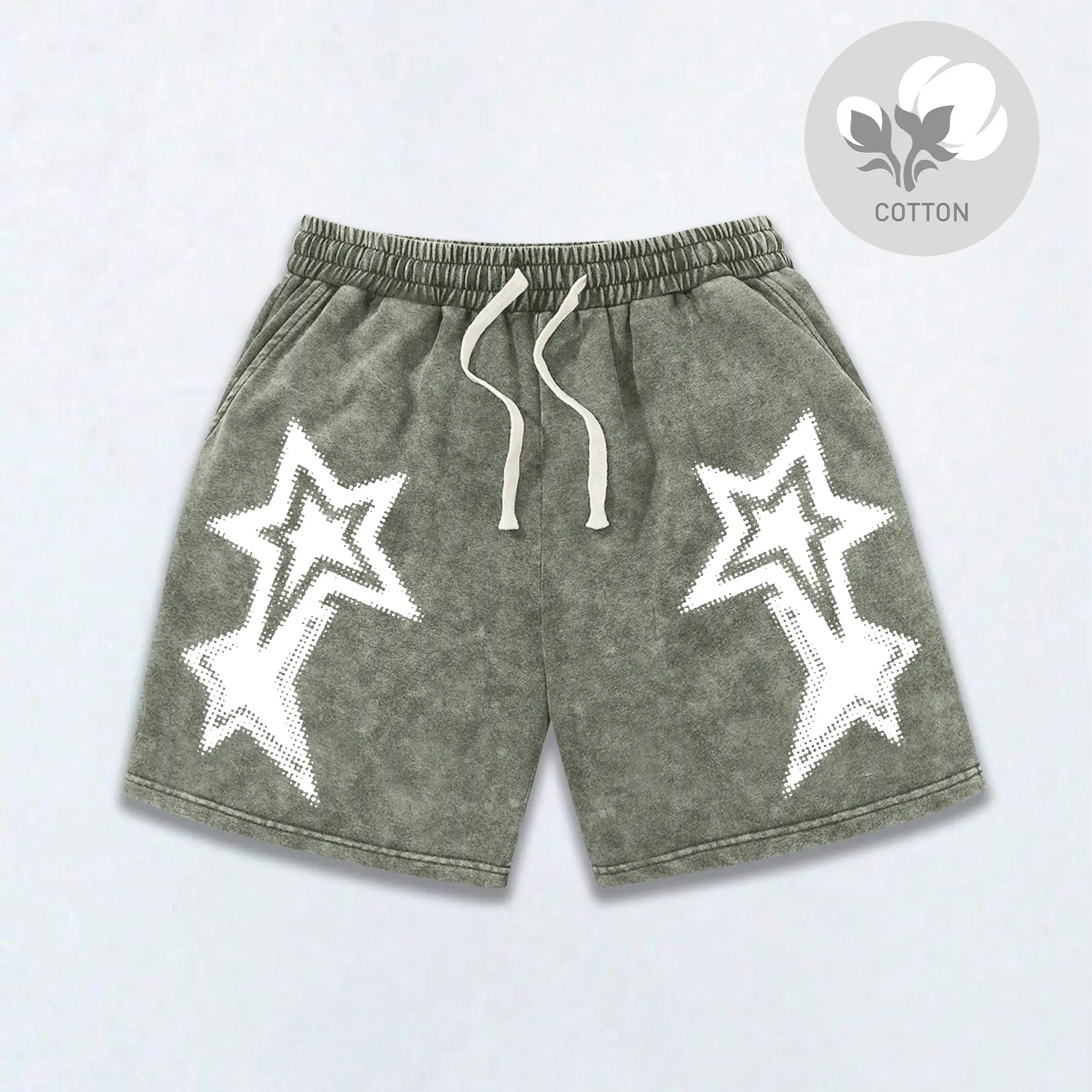 Men's fashionable pure cotton sports and leisure shorts, trendy street Y2K fried flower personalized design, American star printing, comfortable fabric, breathable and light, surfing basketball, shorts suitable for all seasons, boutique for boyfriend and