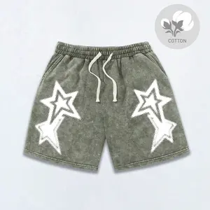 Men's fashionable pure cotton sports and leisure shorts, trendy street Y2K fried flower personalized design, American star printing, comfortable fabric, breathable and light, surfing basketball, shorts suitable for all seasons, boutique for boyfriend and