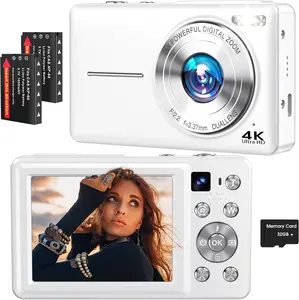 4K Digital Camera, 64MP Autofocus Vlogging Camera with Dual Lens, 16X Digital Zoom YouTube Compact Travel Point Shoot Camera for Teens Beginner, Anti-Shake,2 , 32GB Card (White)
