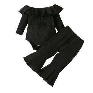 Black 2pc Ruffled Bodysuit & Flared Pants