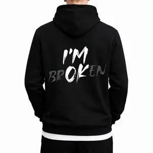Unisex Black Long Sleeve Hoodie with Sarcastic 'I'm Broken I'm OK' Mental Health Quote