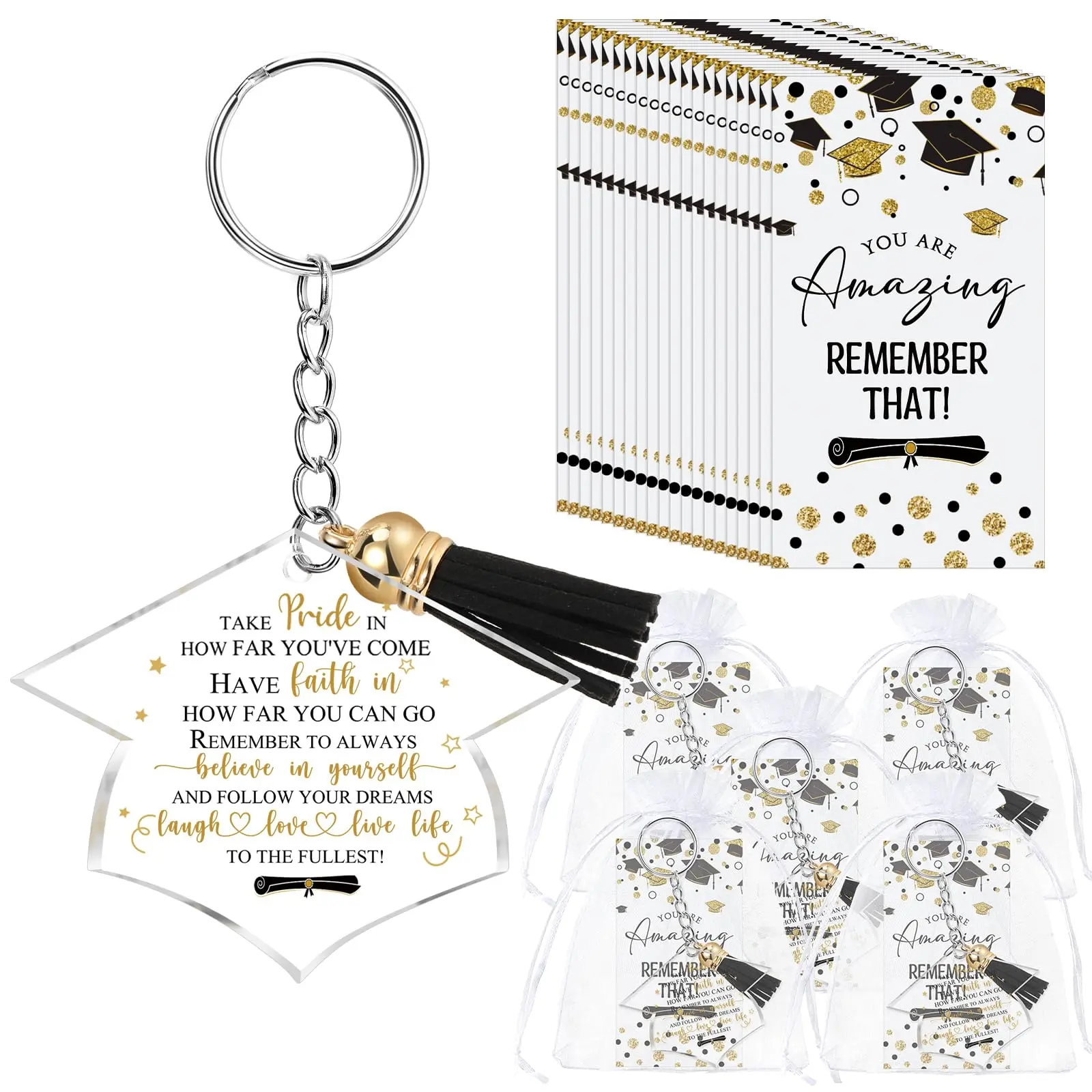 24/48 Sets Bulk Class of 2026 Graduation Keychain Gifts Affordable Acrylic Keychain with Inspirational Card 2026 University High School Graduates Keepseek Perfect Master Alumni Graduation Party Favors Souvenirs