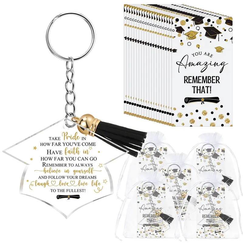 [Clearance Sale] Keepseek Unisex 24/48 Set Packs Bulk Quantity Multipack 2026 Graduation Acrylic Keychain Gifts with Inspirational Cards, Affordable Party Favors & Souvenirs for High School Graduates