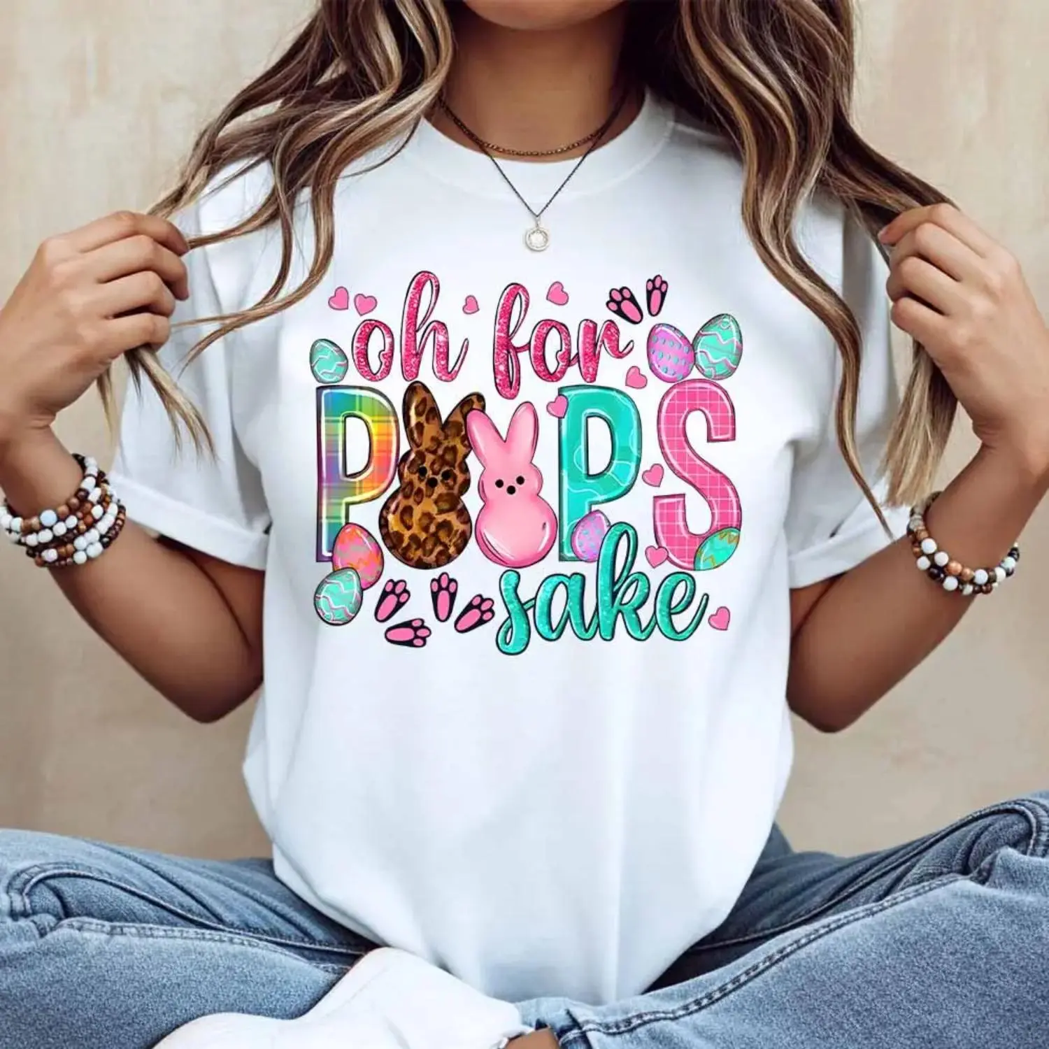 Easter Bunny Cotton T Shirt for Women Casual Short Sleeve Round Neck Summer Top Machine Washable Fun Holiday Wear
