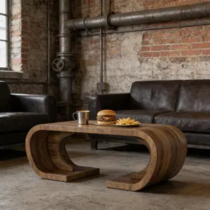 C-Shaped Solid Wood Coffee Table