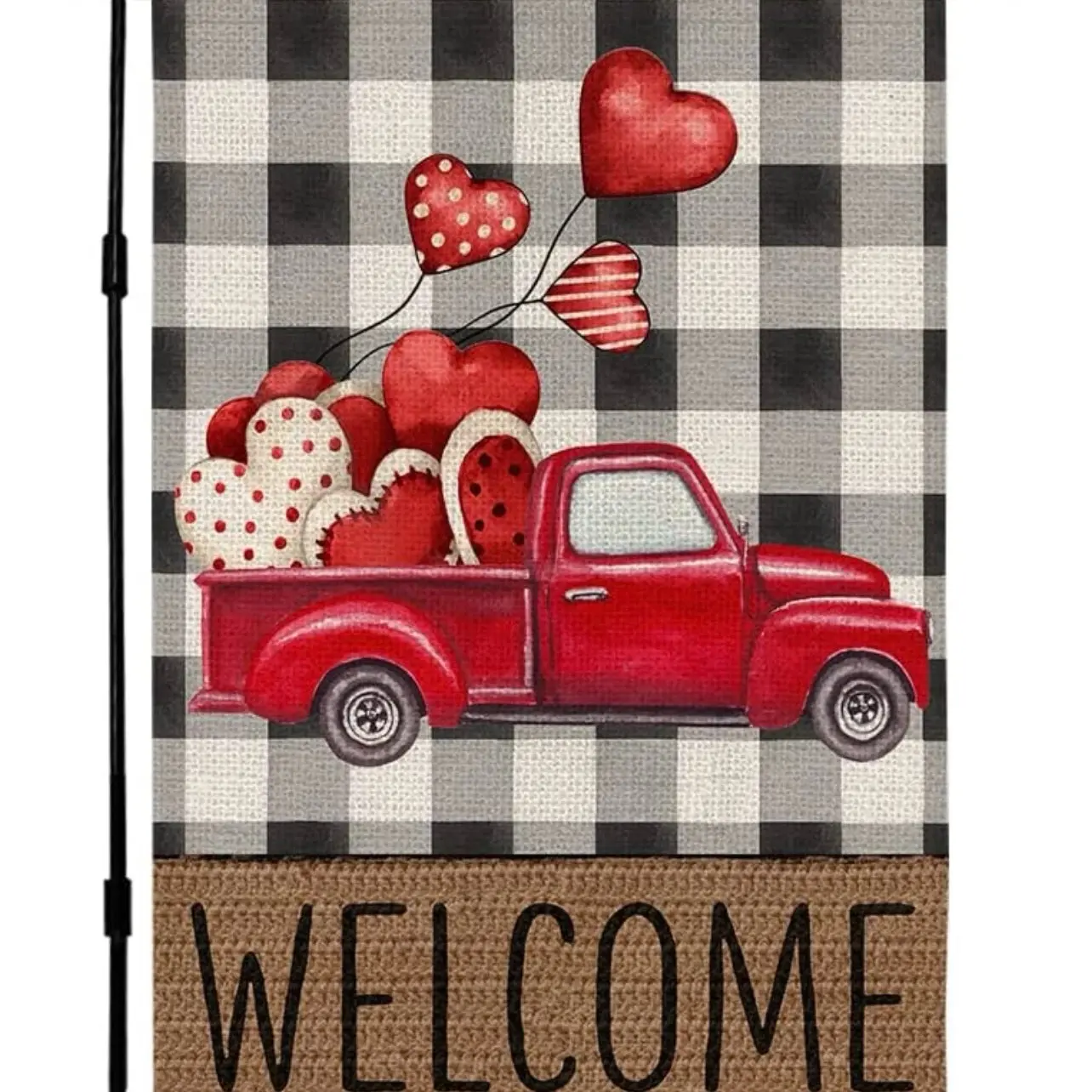 Valentines Day Garden Flag, Double Sided Valentine Burlap Yard Flag, Love Hearts Red Truck with Hearts Flag 12x18 Valentines Day Decorations for The Home