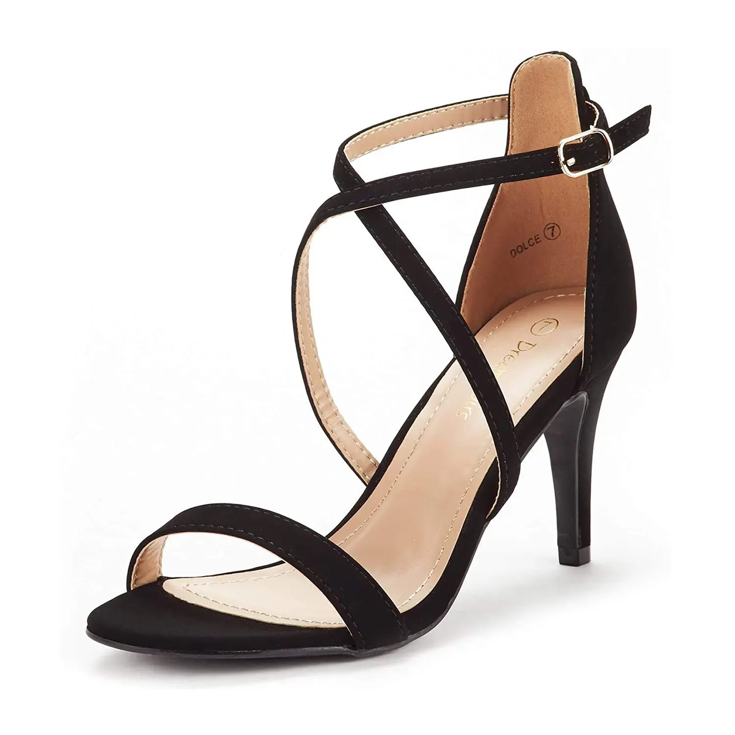 Dream Pairs Women's Caged Vamp Strappy Sandals - 3" Stiletto High Heels, 0.25" Platform, Open Toe, Padded Faux Upper, Buckle Closure, Rubber Sole, Wide Width (7.5W, 8W), Navy, Almond Toe, Elegant Party Footwear
