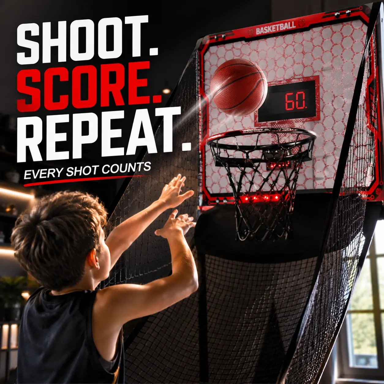 Mini Basketball Hoop Set With LED Scoreboard And 4 Balls, Indoor Door Basketball Game For Kids & Teens, Electronic Scoring Hoop With Dunk Sound Effects, Fun Sports Toy For Bedroom Dorm Office, Birthday Christmas Gift For Boys Girls