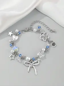 Fashion Sweet Simple Star Flower Bow Pendant Crystal Pearl Chain Bracelet, Party Style, All Seasons, Soft Pottery Alloy Material
