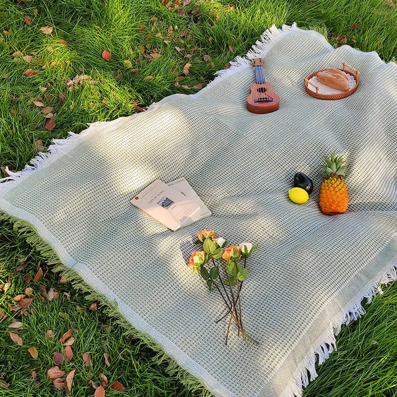 Thick Portable Outdoor Picnic-Camping Blanket - White Mat for Spring Outings, Beach Trips