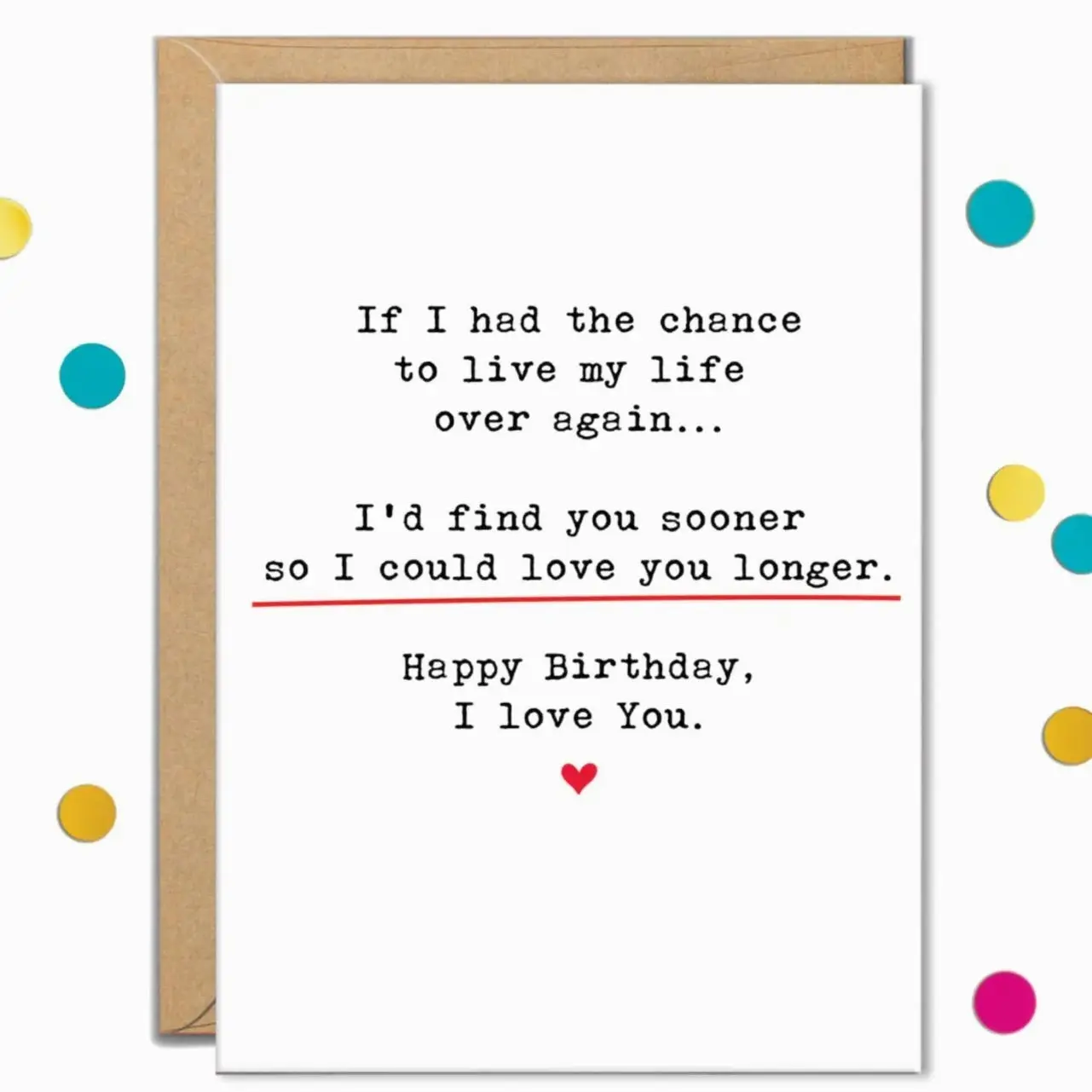 I Love You Birthday Card, Romantic Cards for Boyfriend, Girlfriend, Husband, Wife, 'Wish I Found You Sooner', Greeting Card with Envelope