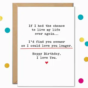 I Love You Birthday Card, Romantic Cards for Boyfriend, Girlfriend, Husband, Wife, 'Wish I Found You Sooner', Greeting Card with Envelope