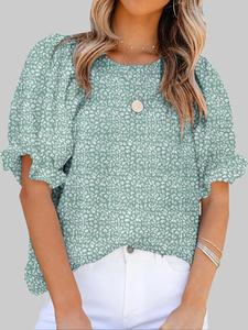 ZEAGOO Womens Blouses Dressy Casual Spring Floral Print Crewneck Smocked Puff Short Sleeve Shirts Springtok summerwins