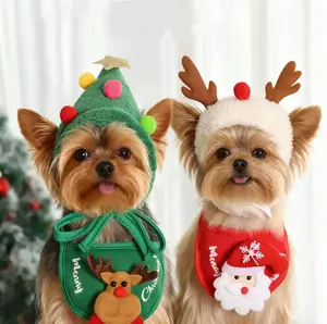 Pet Christmas Decoration 2025 New Cute Green Chrimas Tree Hat &Bib -Plush Winter Headgear for Dogs &Cats Perfect for Gifts&Party Decor