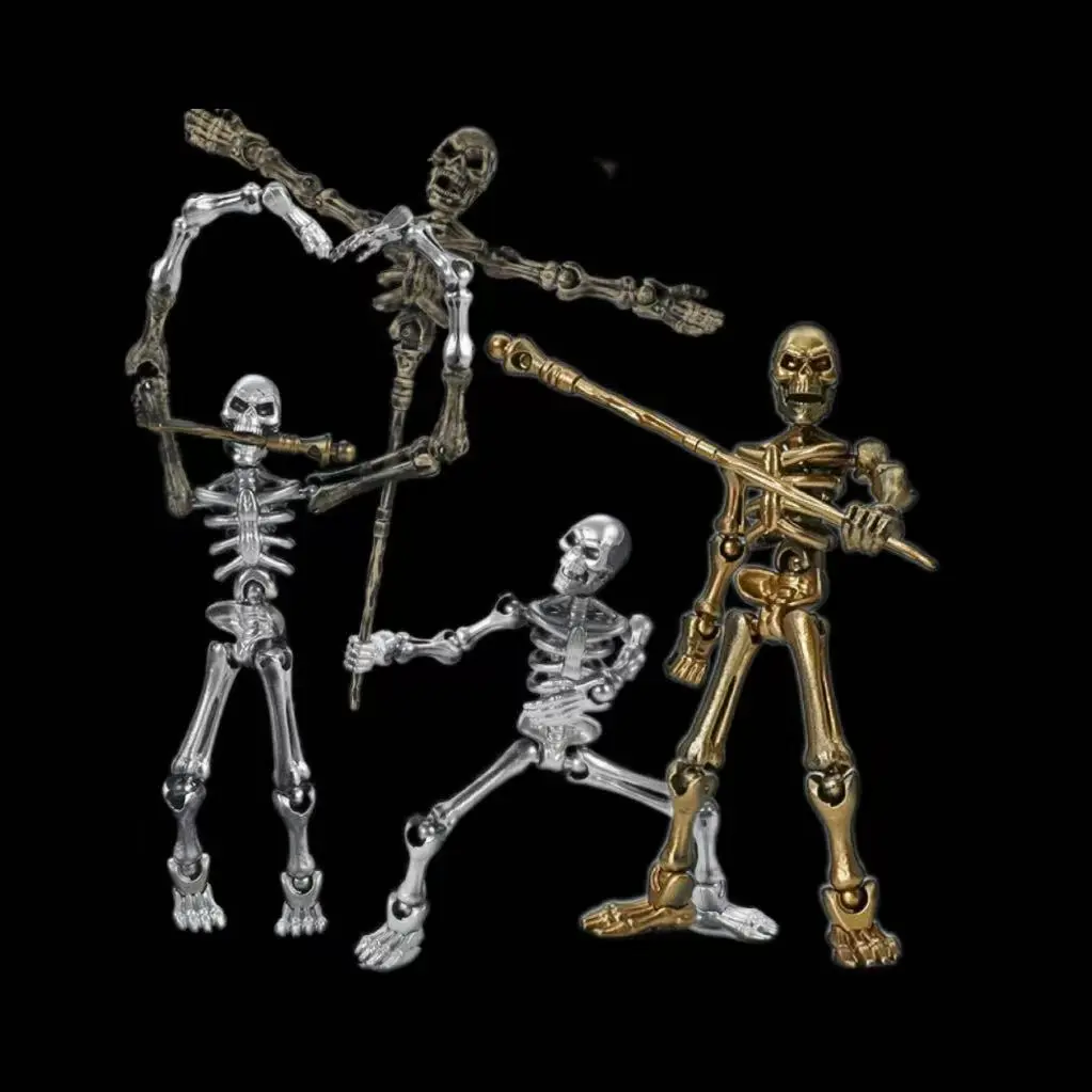 Magnetic Skull Set, Collectible Figurine, 2-Piece Magnetic Skull Design Skeleton Model, 360° Jointed Full Body, Hinged Headbone, Includes 3 Magnet Devices Per Piece, Sculpture Desk Decor, Collectible Figure Decor