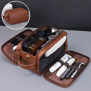 1 men's grooming bag with handle, hygiene organizer, travel kit, men's grooming organizer box, bathroom, shaving, cosmetics storage, travel essentials, leather waterproof makeup bag gift