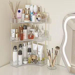Three-tier desktop corner cosmetic storage rack - This three-tier tray is highly suitable for use in bathrooms, dressing tables and kitchens, and is particularly suitable for storing cosmetics, perfumes and daily toiletries.