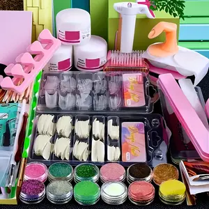 21 in 1 Acrylic Nail Kit for Beginners, 12 Glitter Colors Including Transparent, Professional Acrylic Nail Extension Tools for Ladies, Nail Extension Set