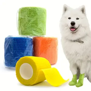 4-roll color self-adhesive bandage, Paws - heavy-duty small dog boots with fastening and clear leg openings, non-slip grip, high elasticity and durability, suitable for all dog types, protect joints, prevent injury, all-weather use, easy to put on
