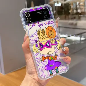Funny Fashion Cool Rugrats Phone Case for Samsung Galaxy Zflip3 Zflip4 Z Flip3 Flip4, Protective Anti-Drop Transparent Soft Back Cover