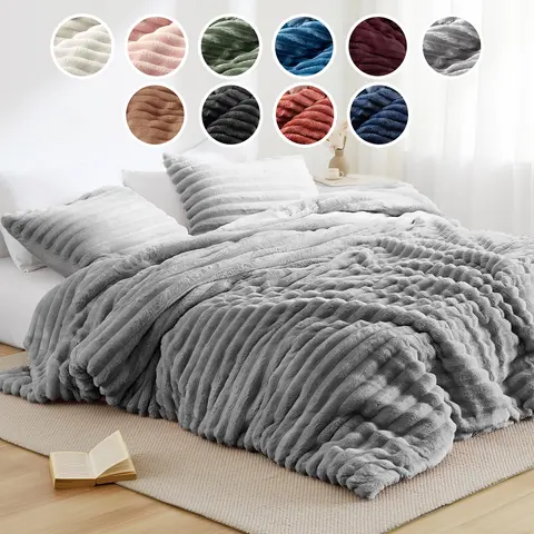 Regency Heights Queen Comforter Set - Queen Size Microfiber Velvet Comforter with 2 Shams, Reversible Ribbed Look, Lightweight, Lofty, All Seasons, Breathable, Jump Tack Quilting, Casual, Cloud-Like Plush, Durable, Machine Washable Bedding