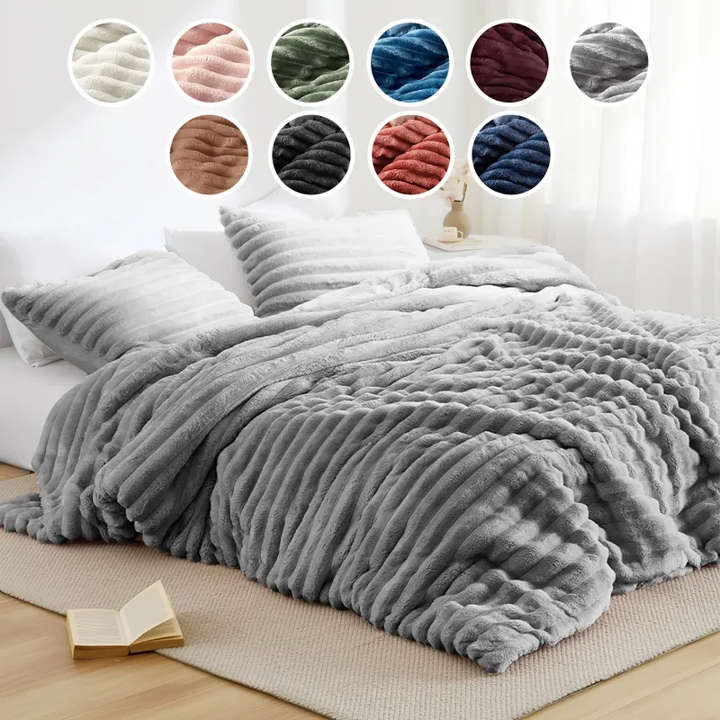 Regency Heights Queen Comforter Set - Queen Size Microfiber Velvet Comforter with 2 Shams, Reversible Ribbed Look, Lightweight, Lofty, All Seasons, Breathable, Jump Tack Quilting, Casual, Cloud-Like Plush, Durable, Machine Washable Bedding