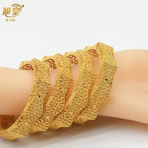 XUHUANG African Gold Color Bangles Set For Women Wedding Bridal Ethiopian Bracelets Ornament Wholesale Fashion Jewelry Party