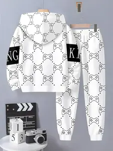 Boys' Fashion Plaid Long Sleeve Pullover Sweater Set, 3D Print Casual for Spring & Fall, Ages 5+, Outdoor Wear, Clothes Kids