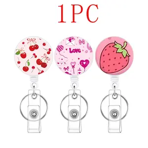 Strawberry ID Badge Clip, Adjustable Badge Reel, Nurse Name Tag Holder, Work Badge Accessory, Backpack Key Ring, Medical Assistant Sleeve Clip