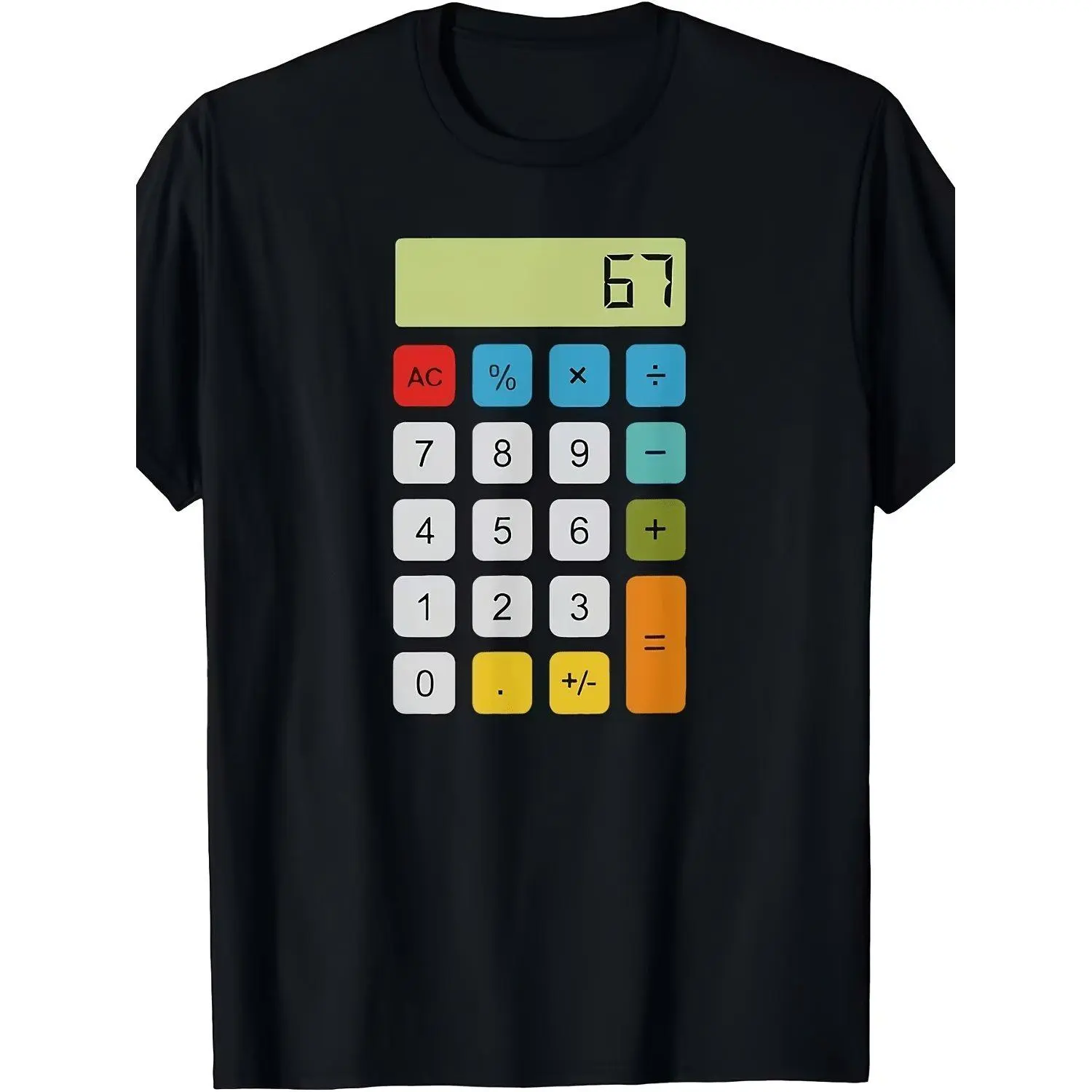 Kids' Calculator 67 Siqi Fun Math Meme Cotton T-Shirt, Round Neck, Medium Stretch, Cute Look, All Seasons Casual Top for Boys and Girls
