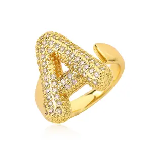 Women's Initial Ring, Bubble Letter Adjustable Open Ring, Women's Party, Anniversary Jewelry