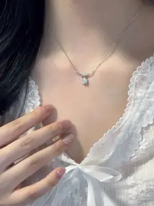 Sparkling Square Shaped Candy Full Diamond Pendant Necklace for Women Silver Jewelry Fashion Elegant Gift Valentine's Day Gift for Girlfriend Daily Wear Minimalist Dainty Necklace