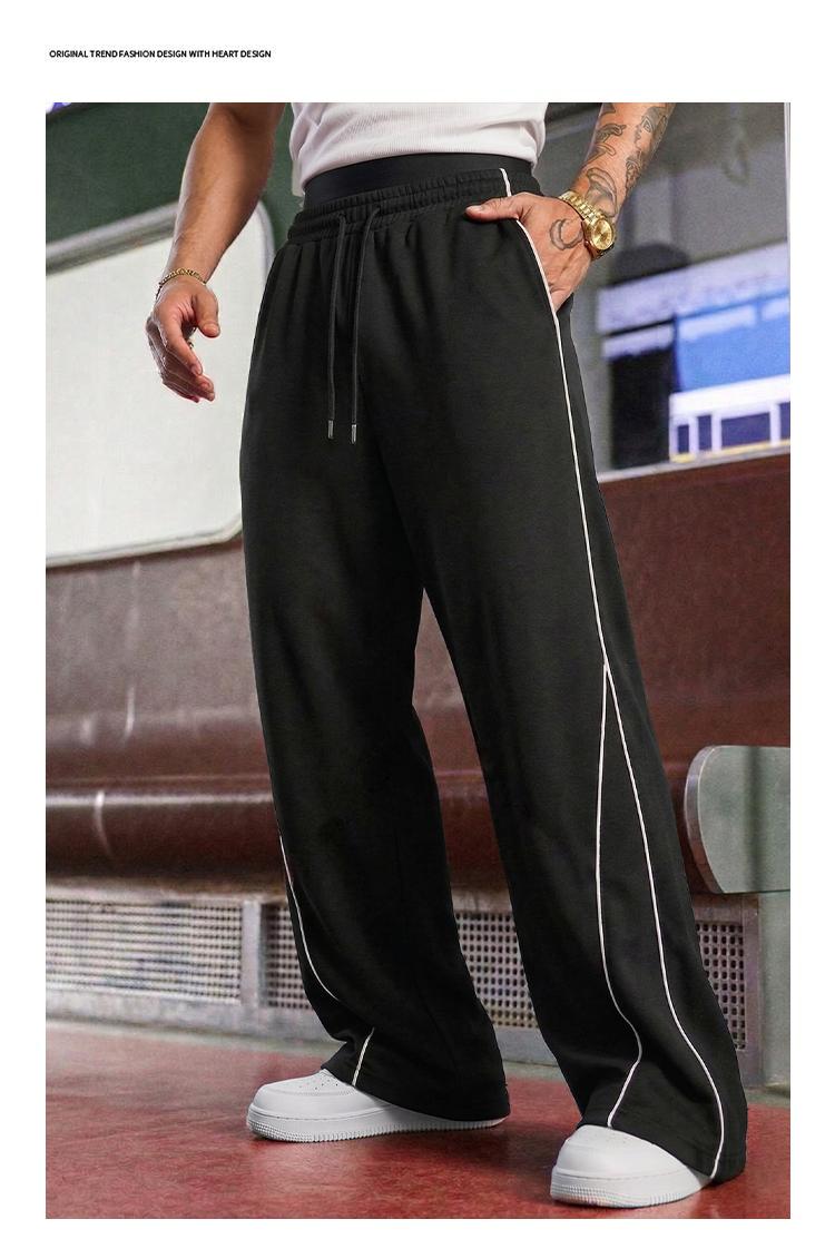 Men’s pants for spring and autumn; fashionable, versatile straight-leg casual men’s pants; summer street sports loose striped lightweight long pants