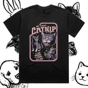 My First Catnip Trip - Cotton Classic Fit Retro Dark Humor Graphic Tee