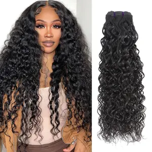 Water Wave Bundles with Closure Human Hair 1/3/4 Bundles with Closure Unprocessed Brazilian Virgin Water Wave Human Hair Bundles with 4x4 Lace Closure Free Part Natural Color