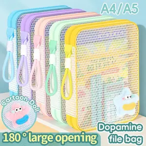 HUAJIE A4/A5 Zipper Document Bag Multi-Layer Subject File Folder Large Capacity Storage Bag with Handle for Students