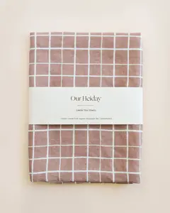 Mocha Grid Organic Linen Tea Towel