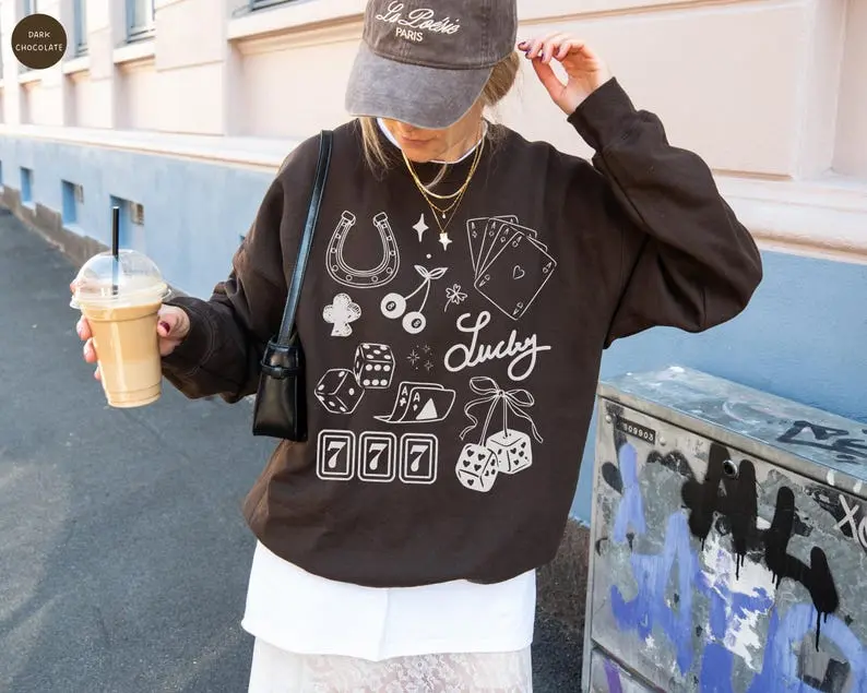 Lucky Sweatshirt, Lucky Collage Crewneck, Las Vegas Lucky You Good Luck Charms Lucky Girl Aesthetic Festival Tee Trendy Unisex Sweatshirt