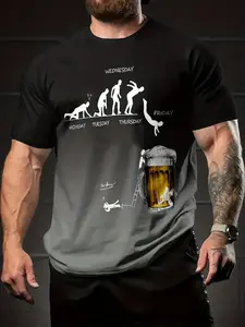 Men's Evolution Beer Friday Unlock 3D Print Casual Graphic Design T-Shirt 2026 Viral Street Funny Humor Casual Versatile Slim Fit Muscle Four Seasons Essential Handsome Top