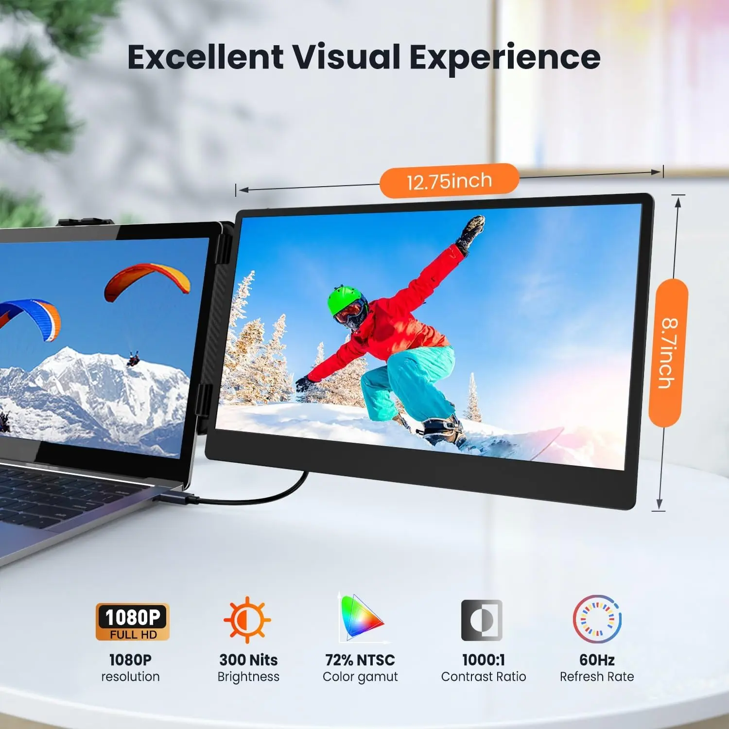 Laptop Screen Extender 14-inch, 1080P FHD Portable , Type-C/HDMI/USB-A ...