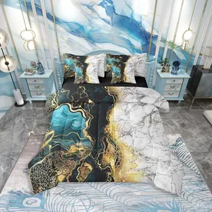 Turquoise Comforter Set,with Sheets Bed in A Bag,7 Piece Grey Abstract Marble Bedding Comforter Sets
