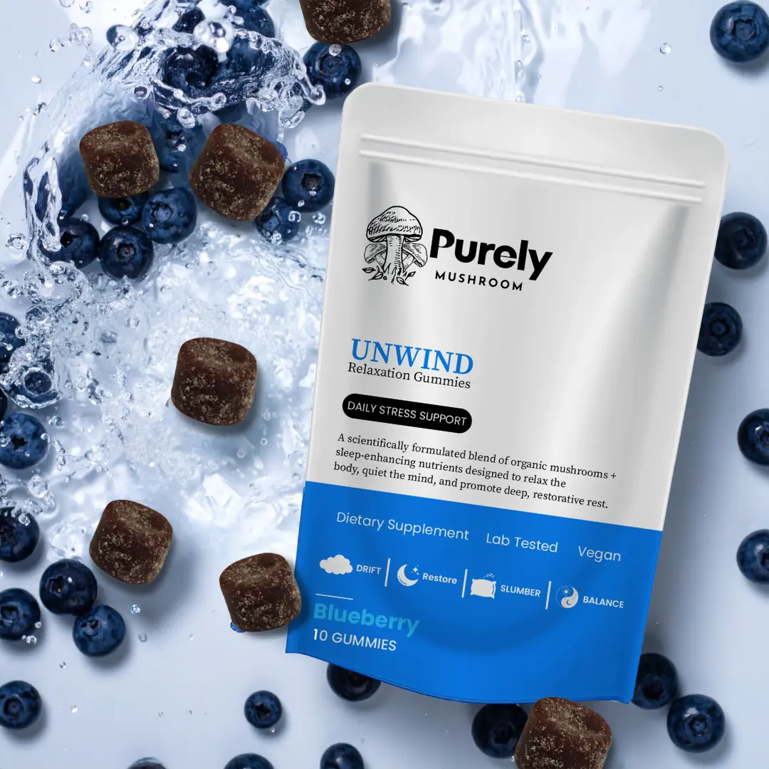Purely Mushroom – Unwind Blueberry Gummies – 60 Count Bag