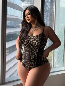 [HILLAR]Plus Size Leopard Print Sexy & Fashionable Bodysuit, Suitable For Everyday Wear