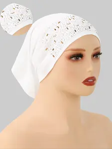 Women's Irregular Rhinestone Tube Hat Hijab, Turban Hijab, Fashion Elegant Instant Classic Solid Color Headscarf, Multi-Functional Elastic Head Wrap