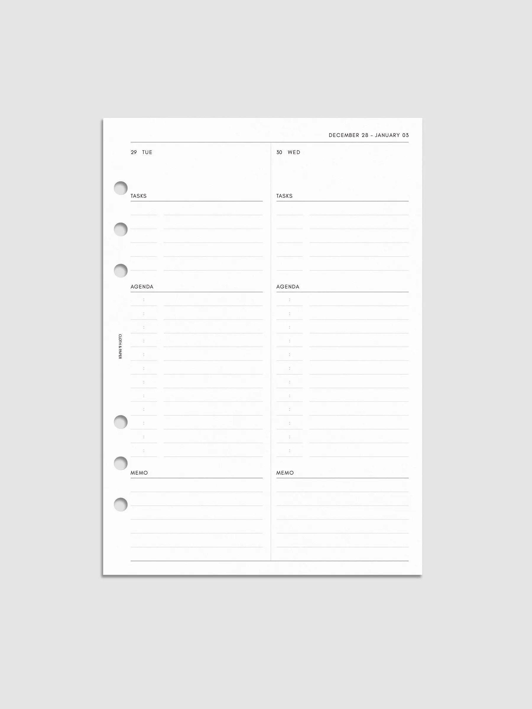 2027 Dated Daily Planner Inserts | Monday Start