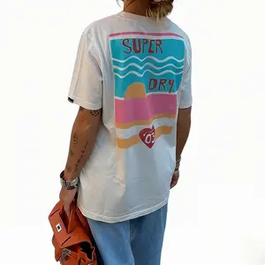 Women's Oversized Superdry Sunset Graphic T-Shirt Short Sleeve Tee Double Sided Heart Print Casual Streetwear Tops for Retro Summer Fashion Fans