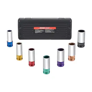 1/2-Inch Drive Metric 6-Point Deep Lug Nut Impact Socket Set, 7 Sockets (17/19/21/22/23/24/27mm) Corrosion-Res. CR-MO Steel Wheel Tool Set with Storage Case, for Auto Repair