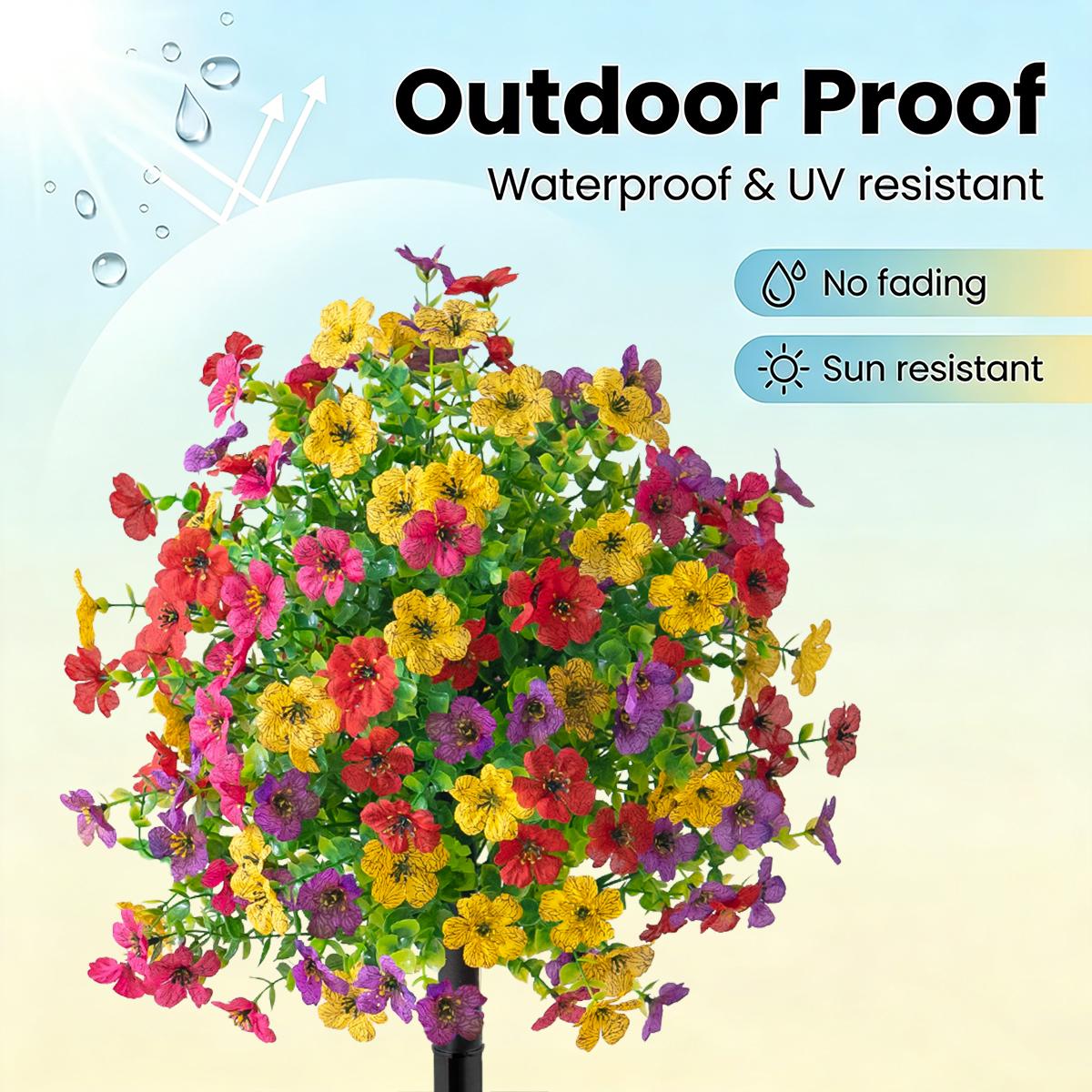 Artificial Flowers for Outdoor Indoor Garden Home Decoration, Plastic Faux Flowers, Faux Flower Daisy with Eucalyptus Leaves Fake Plants Greenery Boxwood Porch Patio