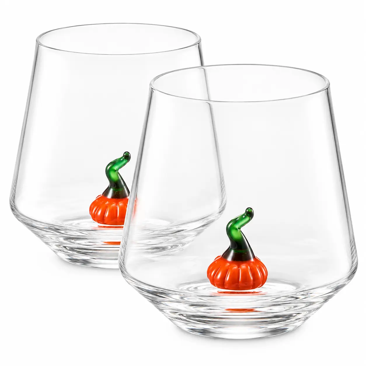 2 Pack Pumpkin Wine Glasses in Orange & Red Jack O Lantern Stemless Cups Parties Restaurants Bars & Home Fall Table Decorations Halloween Inspired Drinking Cups, Everyday Use & Festive Party Supplies